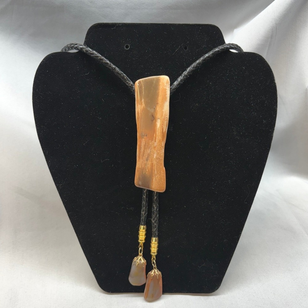 Unbranded Bolo Tie Unisex OS Brown Excellent Petrified Wood Western Vintage